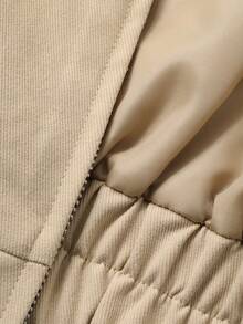 Livesso Women's Casual Jacket With Collar And Contrast Panels - Khaki - View 8