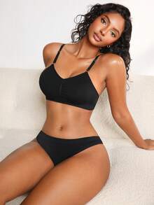 NudeFit 2pcs Seamless Labeled Women's Underwear Set - Black - View 5