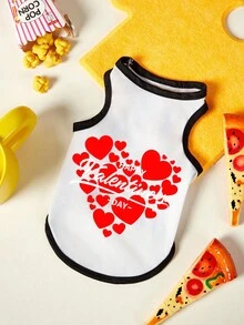 PETSIN 1件红色碎爱印花宠物背心，黑色滚边，白色透气亲肤宠物服装 - 彩色 - 查看 1