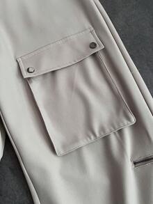 Manfinity Dauomo Pantalones casuales de hombre de unicolor con estilo cargo y bolsillos sueltos - Albaricoque - Ver 4