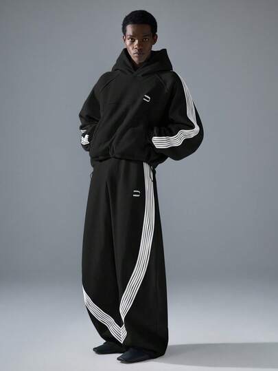 NEON BLANC Men's Street Fashion Embroidered Gray Knit Hoodie Men S Oversized Street Wear Men S Knitted Set