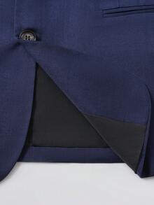 Manfinity Bizformal Men's Solid Color Lapel NeckLong Sleeve Suit Jacket And Pants Business Formal Suit Set - Navy Blue - View 7