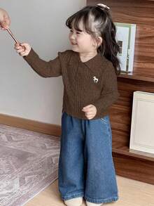 DAZY Baby Girls Crochet Knit Button-Up Cardigan Toddler Girls Clothes - Coffee Brown - View 5