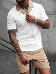 Manfinity CasualCool 男士夏季休闲撞色纹理 Polo 衫和短裤套装 - 彩色 - 查看 3