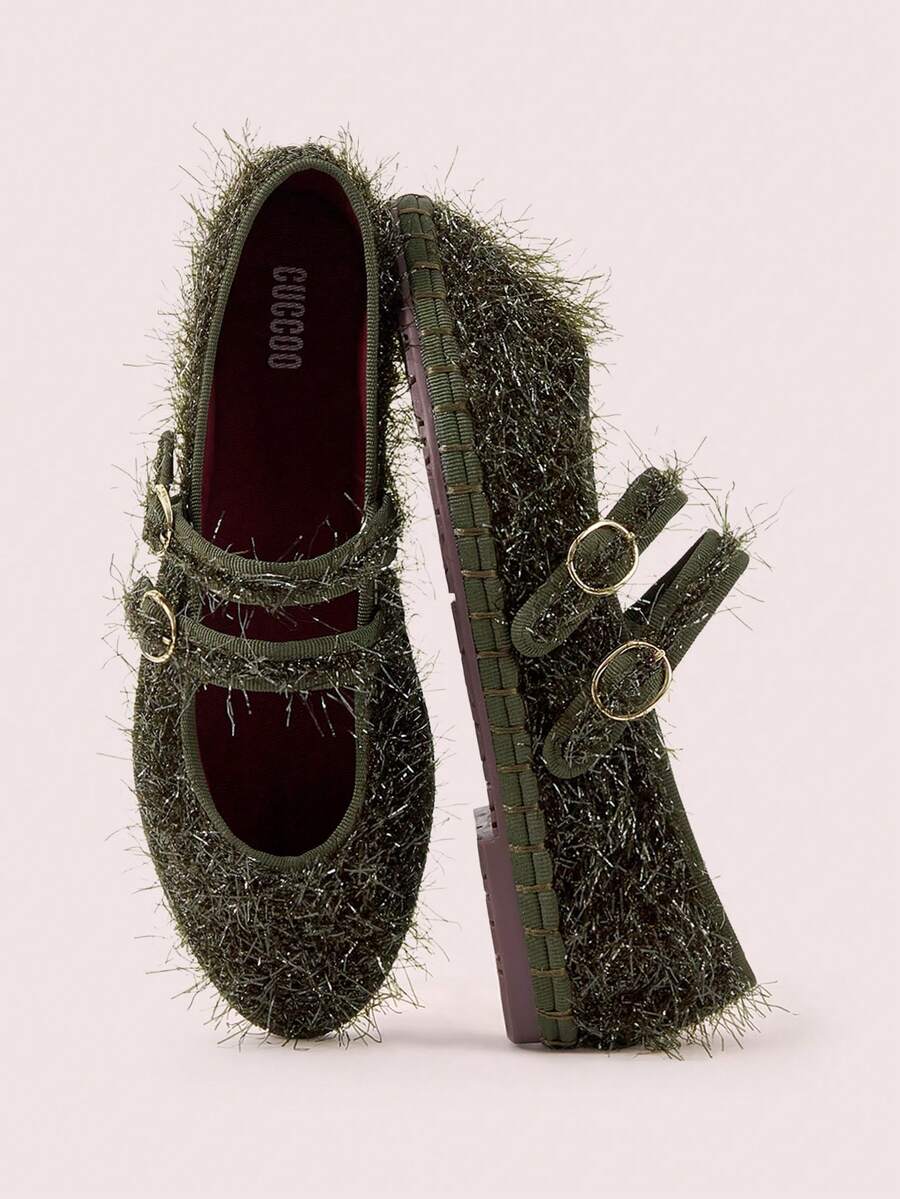 CUCCOO DOLLMOD 女士经典舒适玛丽珍平底鞋，酒红色，亮面，优雅，适合圣诞节、感恩节派对 - 橄欖綠 - 查看 1