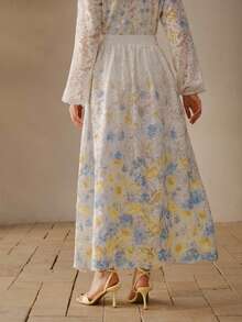 MOTF PREMIUM 蕾丝印花喇叭裙 - 白色 - 查看 3