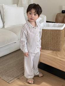 DAZY Toddler Boys' Striped Casual Comfortable Long Sleeve Shirt Set - Beige - View 2