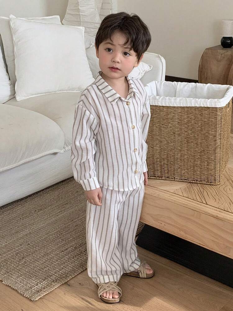 Toddler Boys' Striped Casual Comfortable Long Sleeve Shirt Set