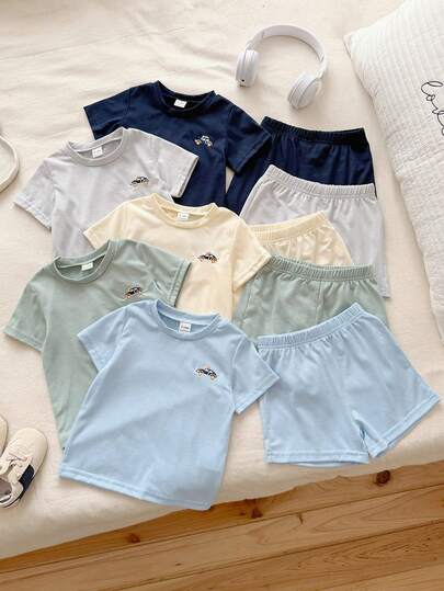 SHEIN 男婴十件套夏季多色圆领短袖T恤和短裤套装