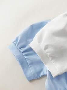 Playful Pals 两件套女童条纹短袖刺绣连衣裙，粉色和蓝色，可爱时尚的夏季套装 - 彩色 - 查看 3