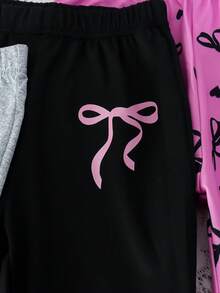 Genkimix Kids 3件套少女休闲百搭新款蝴蝶结印花喇叭裤套装，适合亲子装，适合夏季，适合各种场合。蝴蝶结裤装 - 彩色 - 查看 4