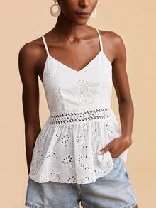 Travachic Women's White Boho Cami Top With Flared Ruffle Hem And Spaghetti Straps - White - View 6