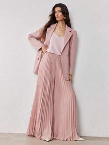 ZEYLAH Women Spring Solid Pleated Wide Leg Pants