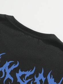 ROMWE MEN Goth 男士印花圆领短袖T恤 - 黑色 - 查看 3