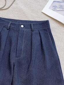 INAWLY 女士时尚休闲高腰A字阔腿百慕大短裤 - 藍色 - 查看 6