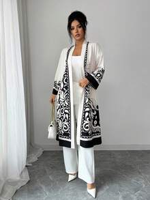 GlowEve Elegant Long Sleeve Full Print Long Jacket