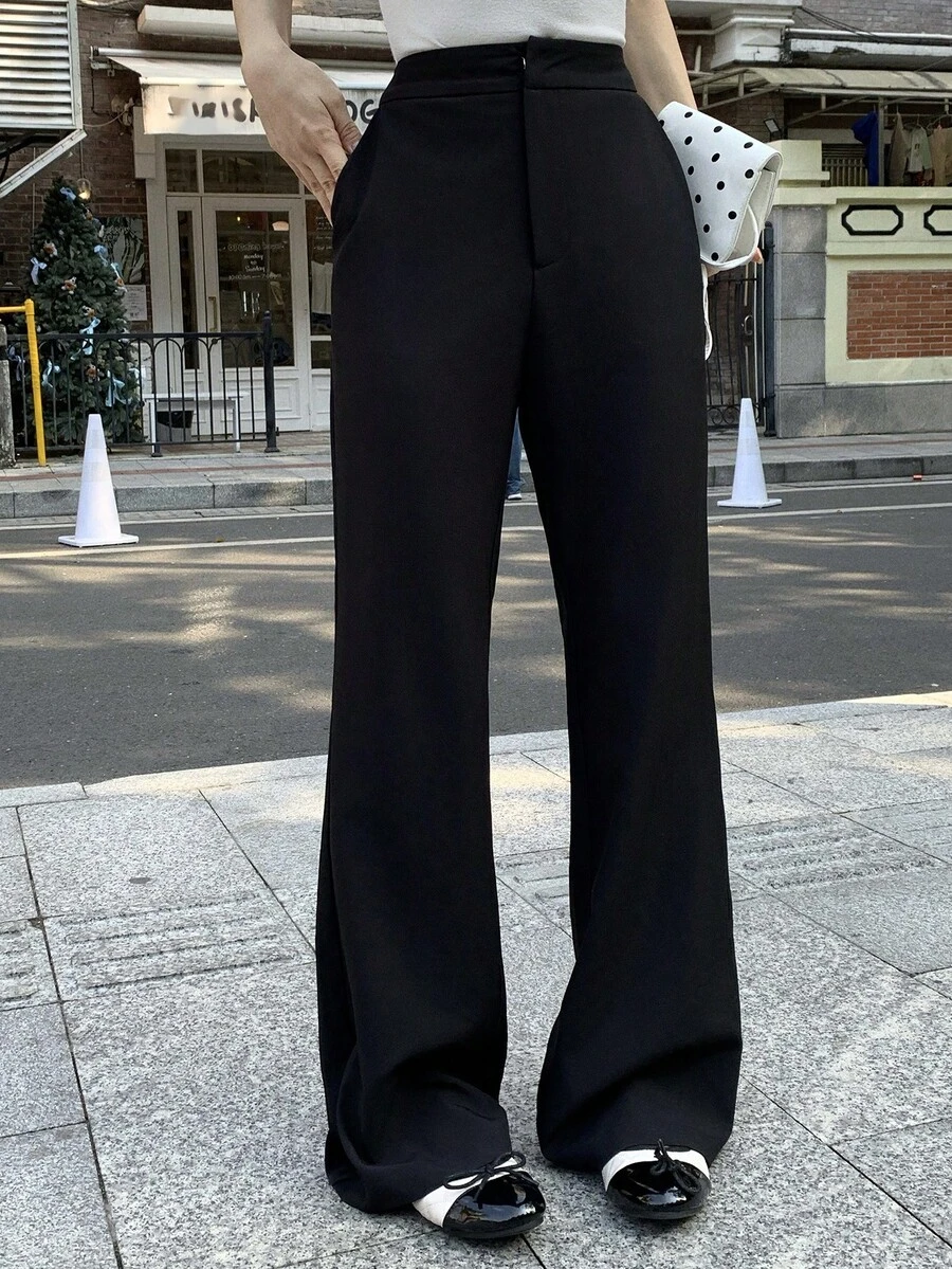 DAZY 女士宽松休闲度假风直筒裤，优雅复古设计，适合春夏穿着 - 黑色 - 查看 1