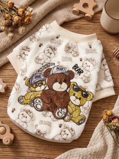 PETSIN 1 sudadera de franela con estampado de tres osos de peluche, gruesa y cálida para mascotas en otoño e invierno
