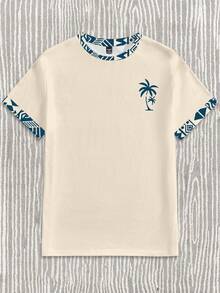 Manfinity RSRT Men's Casual Palm Tree Print Round Neck Short Sleeve T-Shirt Beige Graphic Tee Men - Multicolor - View 4