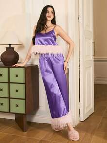 成熟优雅的法式吊带睡衣套装 - 紫色 - 查看 6