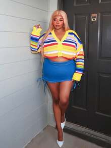 Enliva Plus Size Women's Long Sleeve Cardigan, Colorful Striped Knit Sweater Autumn Winter Clothes For Women - Multicolor - View 9