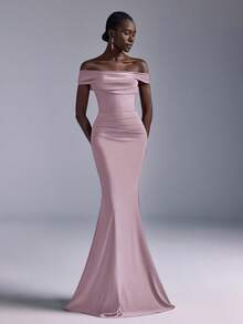 Elitara Elegant Ruched Off-Shoulder Mermaid Dress, Suitable For Weddings, Parties, Vacations, Prom, Bridesmaid (Adult) - Baby Pink - View 7