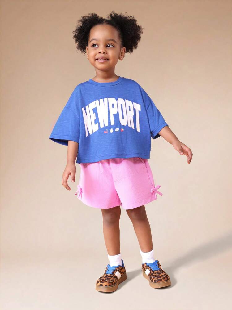 Graphic Crop Tee With Elastic Shorts