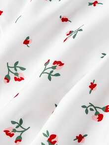 SHEIN MOD 白色和红色小碎花复古宫廷风荷叶边衬衫——复古浪漫，完美适合度假、约会、野餐、派对、舞会、节日和生日穿着；浪漫可爱的樱桃印花复古上衣，情人节、夏季、春季女装、嘉年华服装灯笼袖泡泡袖上衣 - 白色 - 查看 4