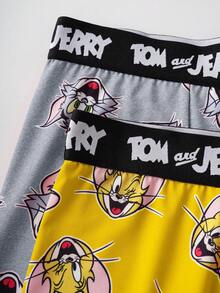 TOM & JERRY X SHEIN Men's Letter & Cartoon Pattern Comfortable Boxer Briefs - Brown - View 5