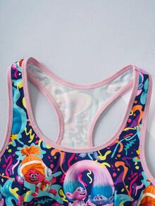 Trolls X SHEIN Bộ áo ngực và quần lót không dây họa tiết hoạt hình mềm mại thoải mái cho nữ - Hồng - Xem 3