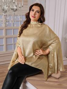 Firerie 大码女式纯色立领蝙蝠袖宽松优雅衬衫 - 金色 - 查看 4