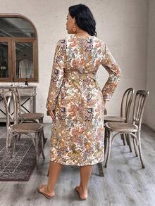 EMERY ROSE 大码女式圣诞印花梭织长袖常规优雅秋冬连衣裙长款女装 - 彩色 - 查看 2