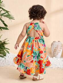 Travachic KIDS Baby Girl Floral Print Ruffle Hem Halter Neck Dress - Multicolor - View 1