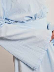 Aralina Lightweight Woven Fabric Round Neck Long Sleeve Elastic Waist Flowy Mini Silhouette Spring Dresses For Women Vacation Dress - Baby Blue - View 8