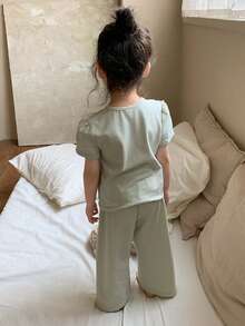 DAZY 女童蕾丝荷叶边休闲长袖上衣和裤子两件套睡衣