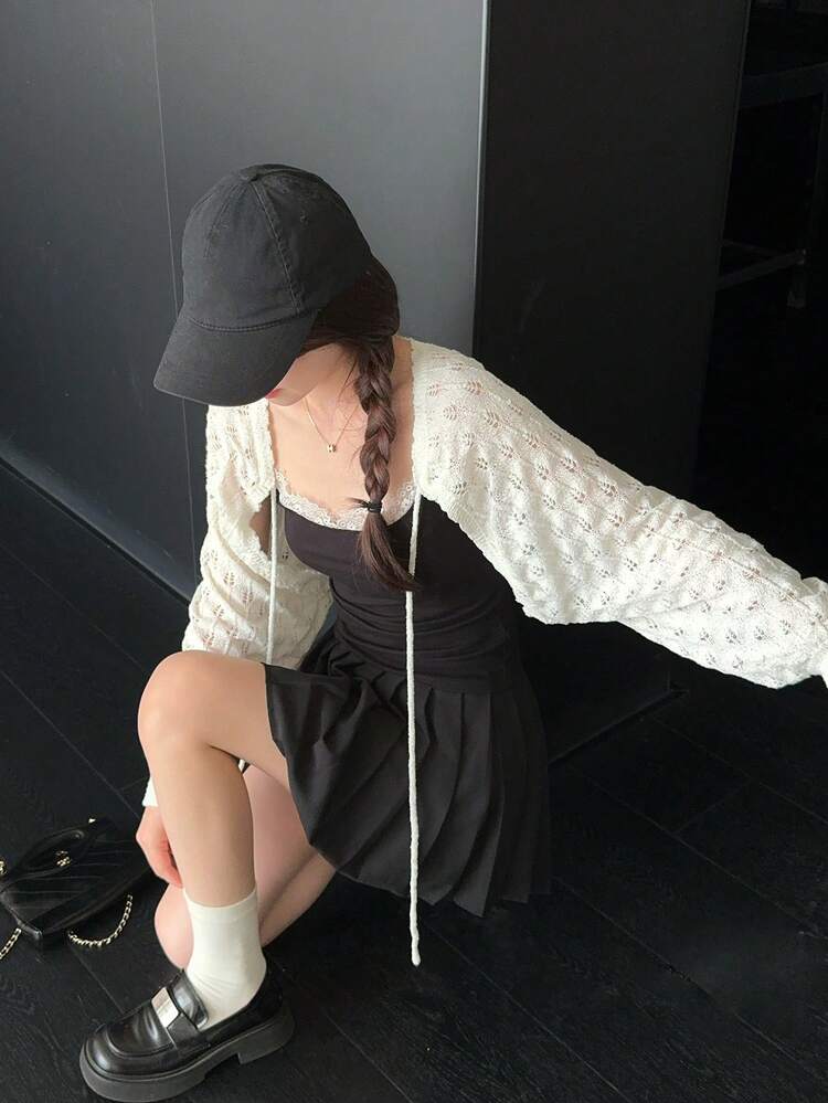 Women's Textured Long Sleeve Cardigan, Layering Versatile Korean Style Knit Top