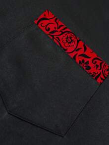 Manfinity Bizformal 男士奢華黑紅拼接襯衫，時尚休閒正裝襯衫，適合秋季派對，防皺長袖鈕扣商務設計師上衣，儀式穿搭 - 黑色 - 查看 6