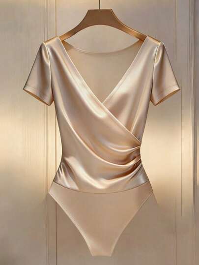 GlowEve 女士针织交叉V领短袖连体衣