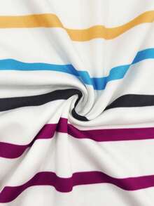 Áo thun nữ tay ngắn cổ tròn in họa tiết sọc nhiều màu sắc, kiểu dáng thường ngày, thích hợp cho mùa hè. - Nhiều màu - Xem 4