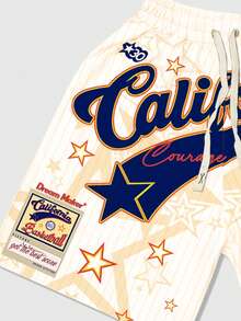 ROMWE MEN Prep 男士街头印花休闲短裤，适合春夏穿着 - 彩色 - 查看 5