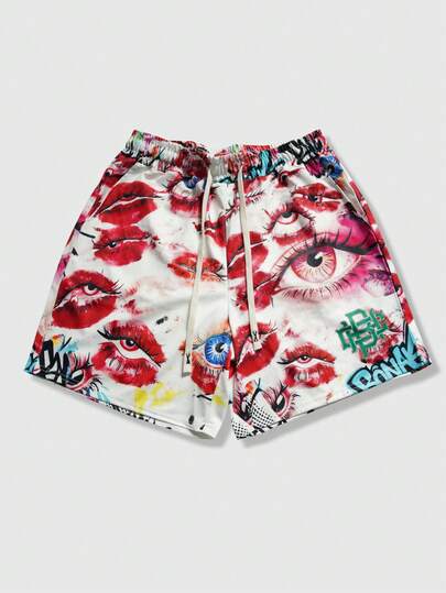 ROMWE MEN Street Life Men's Street Graphic Print Casual Shorts, Suitable For Spring/Summer