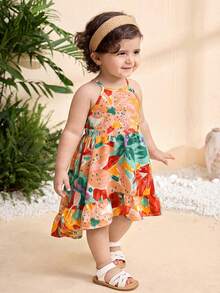 Travachic KIDS Baby Girl Floral Print Ruffle Hem Halter Neck Dress - Multicolor - View 4