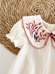 Vintaside Kids Vestido de Bebê Recém-Nascida Menina com Bordado Floral, Estilo Campestre Elegante Versátil Fofo, Tecido Macio e Confortável, Primavera/Verão - Damasco - Visão 7