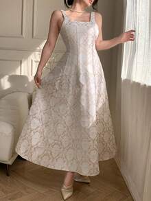 DAZY Women's Elegant Floral Print Sleeveless Dress With Square Neckline, Summer - Apricot - View 10