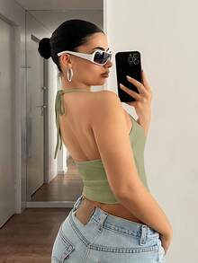 SHEIN ICON 纯色吊带露背修身夏季吊带衫 - 薄荷綠 - 查看 2