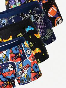 4pcs/Set Assorted Colorful Sports Series Boxer Briefs For Tween BoyBasketball, Football, Game Controller Prints, Cotton Underwear - Multicolor - View 6