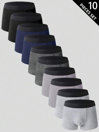 Manfinity Underwear&Sleepwear Basics 10pcs/Pack Men's Elastic Waistband Breathable Comfortable Boxer Briefs