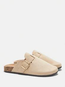 CUCCOO CURVES Women's Buckle Design Casual Versatile Fashion Wide Fit Flat Shoes - Apricot - View 1