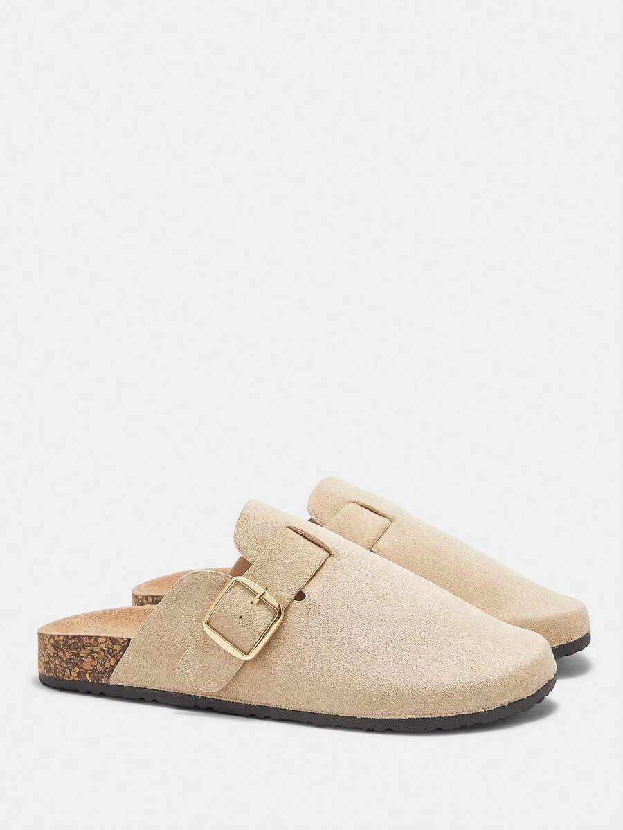 CUCCOO CURVES Women's Buckle Design Casual Versatile Fashion Wide Fit Flat Shoes - Apricot - View 1