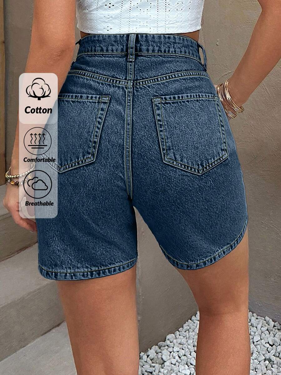 EURMUSE WOMEN HIGH WAIST MINI SHORT GRAY WASH - Dusty Blue - View 1